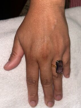Gold-Tone Ring with Rectangular Purple Stone